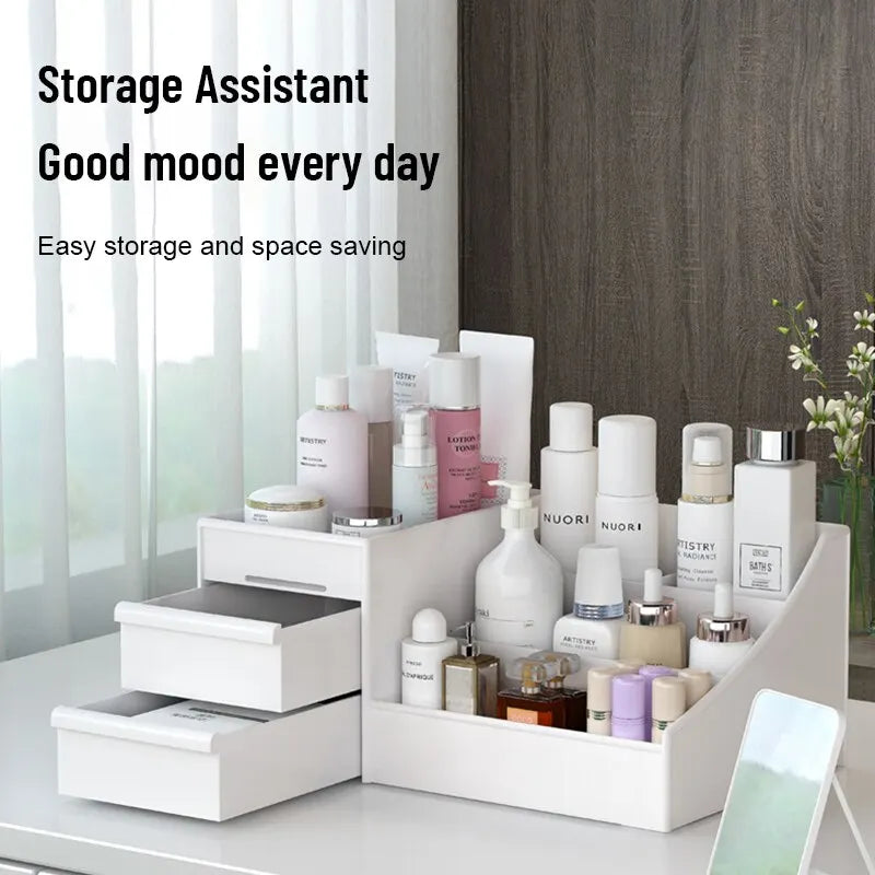 1PC White Makeup Storage Box - Plastic Drawer Organizer for Cosmetics & Skin Care