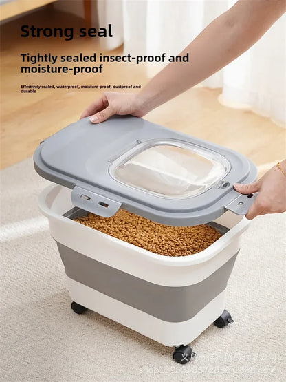 Foldable Dog Food Storage Bucket – Mildew-Proof & Moisture-Proof for Kitchen or Travel