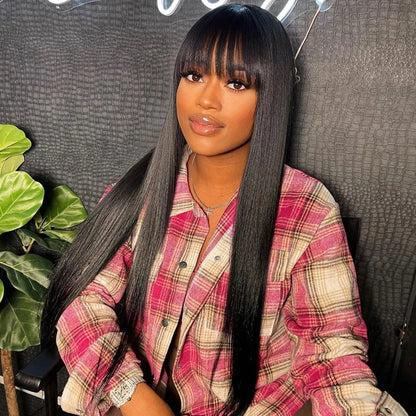Silky Human Hair Wig with Bangs for Women 100% Brazilian Straight