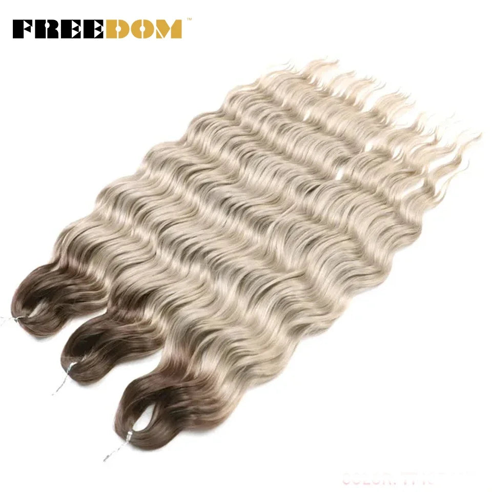FREEDOM Synthetic Braiding Hair Extensions 24inch Loose Deep Wavy Ombre Brown Rainbow Twist