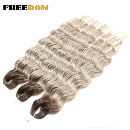 FREEDOM Synthetic Braiding Hair Extensions 24inch Loose Deep Wavy Ombre Brown Rainbow Twist