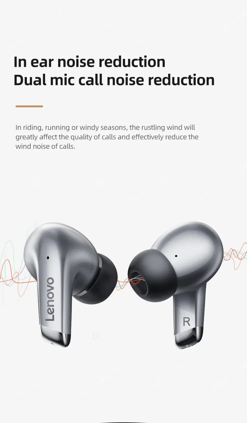 Lenovo LP5 Wireless Bluetooth Earbuds - HiFi Music, Sports Waterproof Headset with Mic for Business & Everyday Use