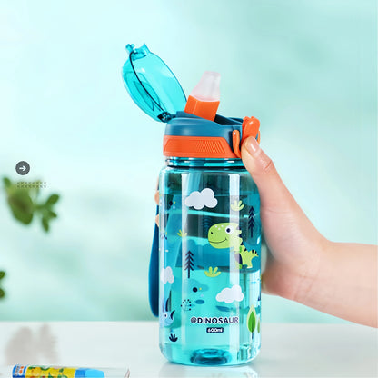 600ml Dinosaur Water Bottle for Kids, Leakproof Sippy Cup with Silicone Straw