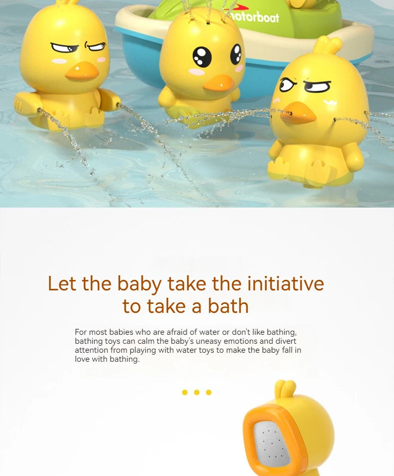 Cute Duck Bathtub Boat Toy – 3 Emotional Ducks with Automatic Water Spray for Toddlers