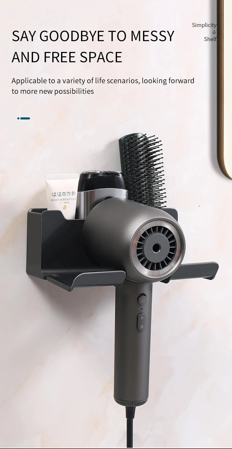 Wall-Mounted Hair Dryer Holder, Organizer Box & Straightener Stand for Bathroom Accessories