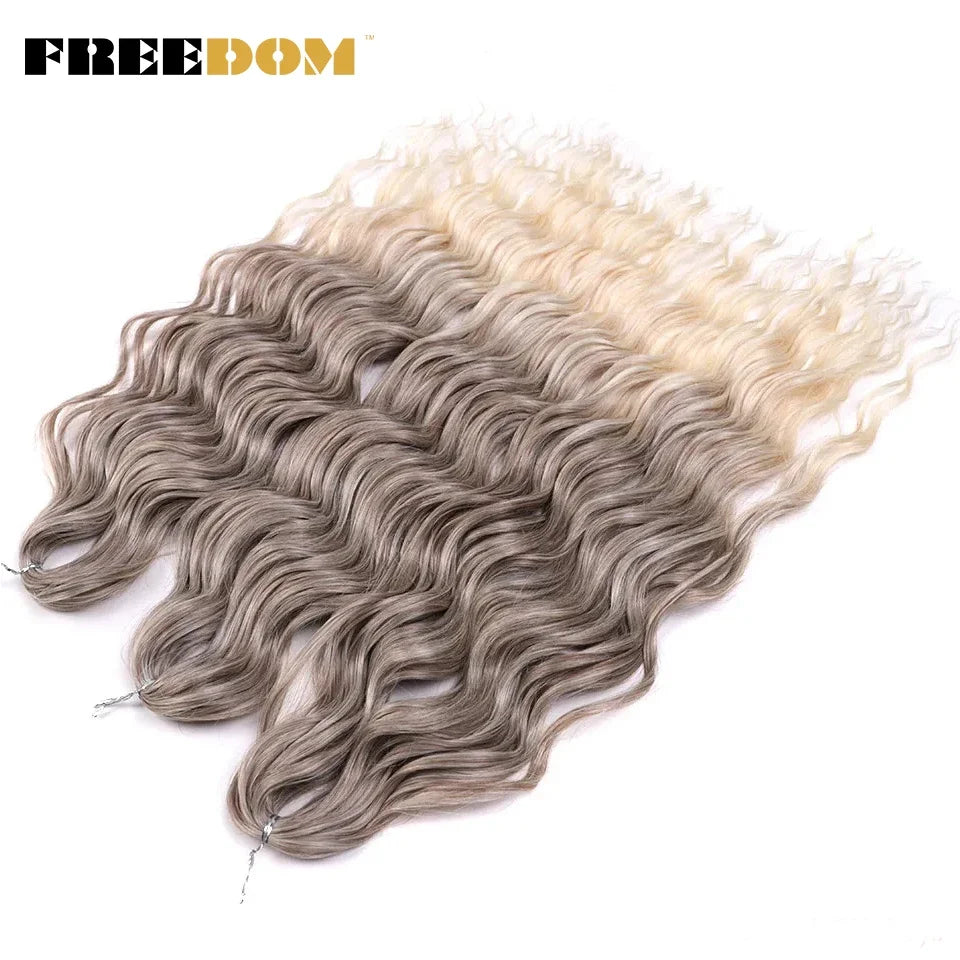 FREEDOM Synthetic Braiding Hair Extensions 24inch Loose Deep Wavy Ombre Brown Rainbow Twist