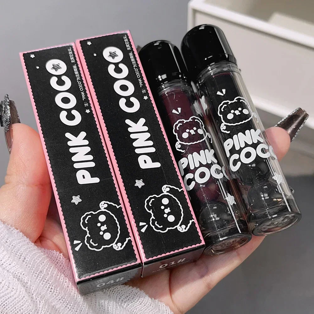 Dark Black Mirror Water Lip Gloss - Moisturizing, Long-Lasting Non-Stick Cup Lipstick in Tea Brown & Red
