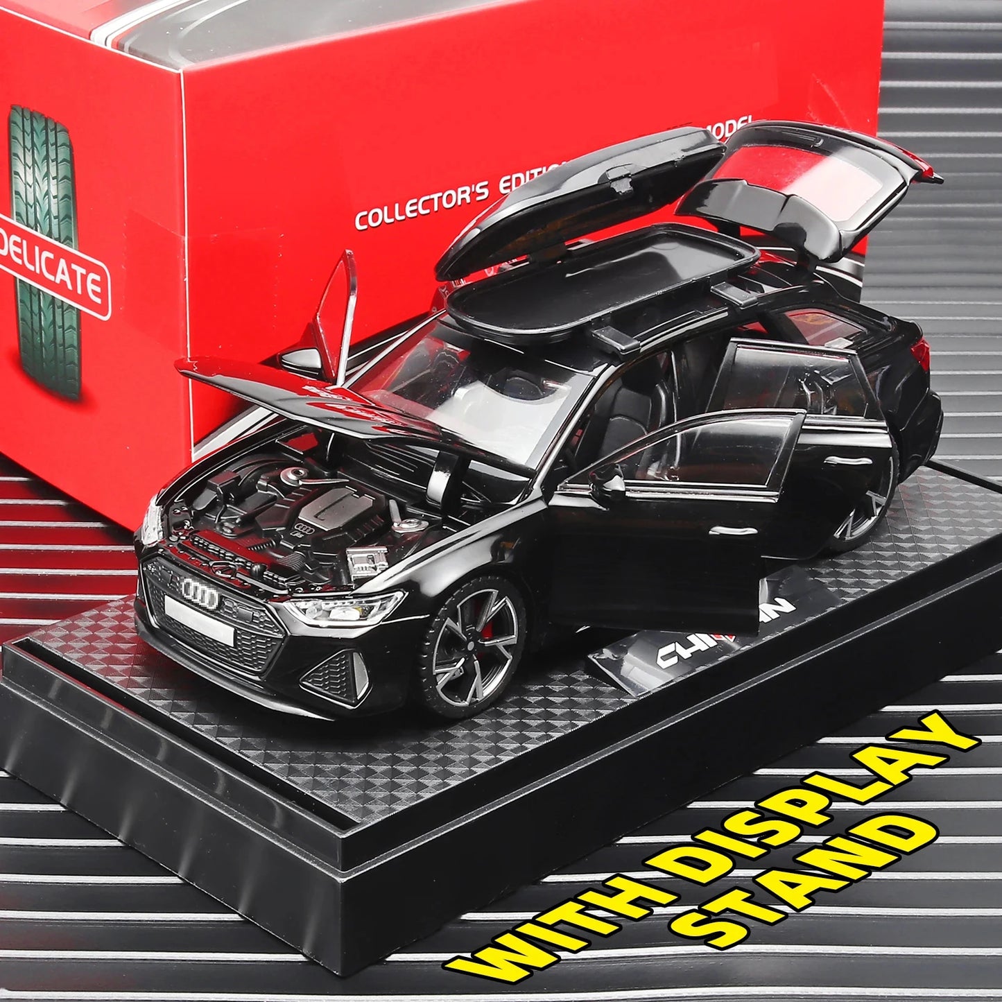 1/32 RS6 Alloy Diecast Toy Car Model with Sound, Light, and Opening Doors - Vehicle Collection for Boys and Adults, Festival Gift