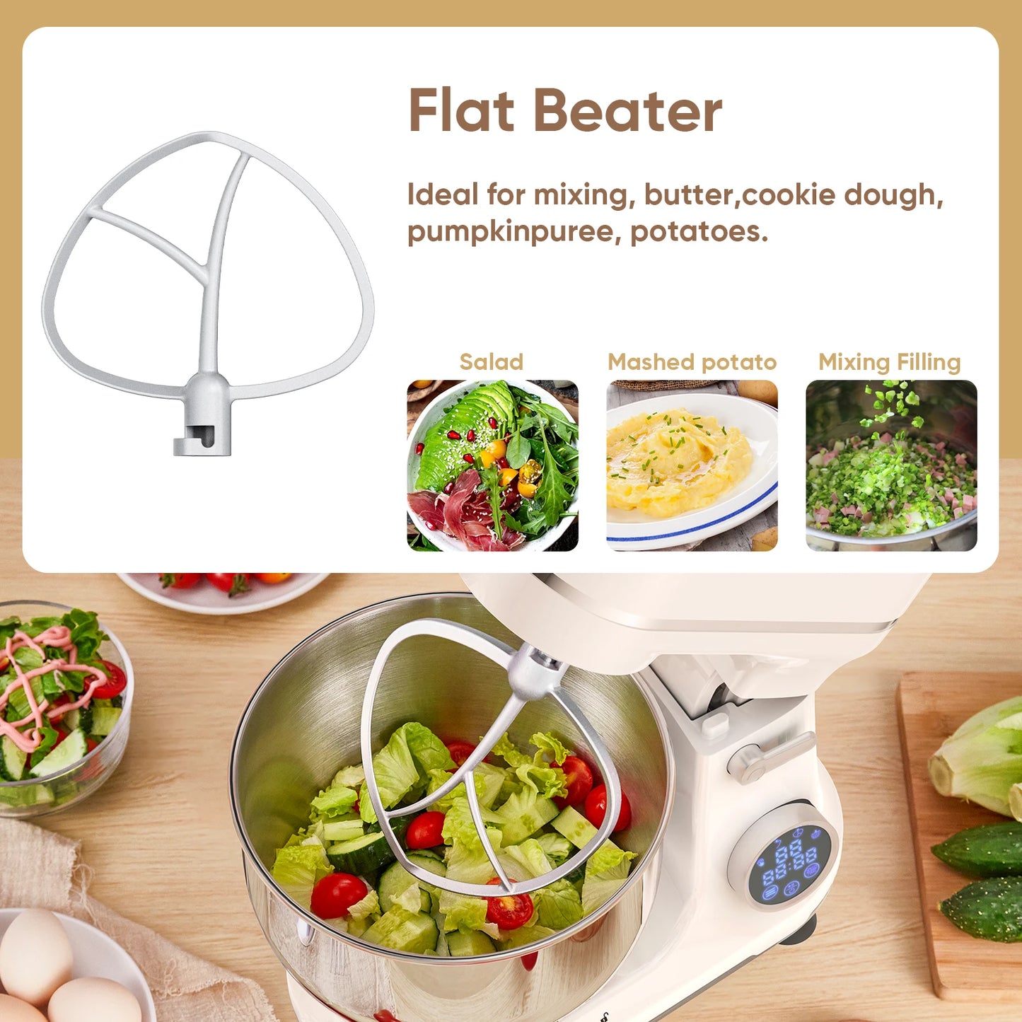 BioloMix 1200W Kitchen Stand Mixer with 11 Speeds, Dough Hook & Whisk, OLED Screen