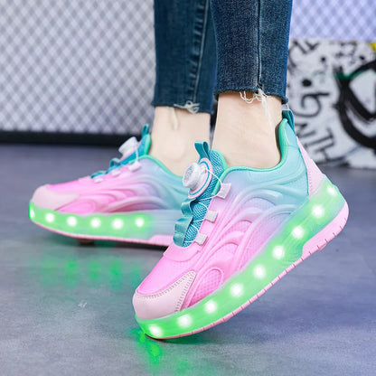 Children's LED Light Roller Skate Shoes for Kids Boys & Girls, USB Charging Luminous Sneakers