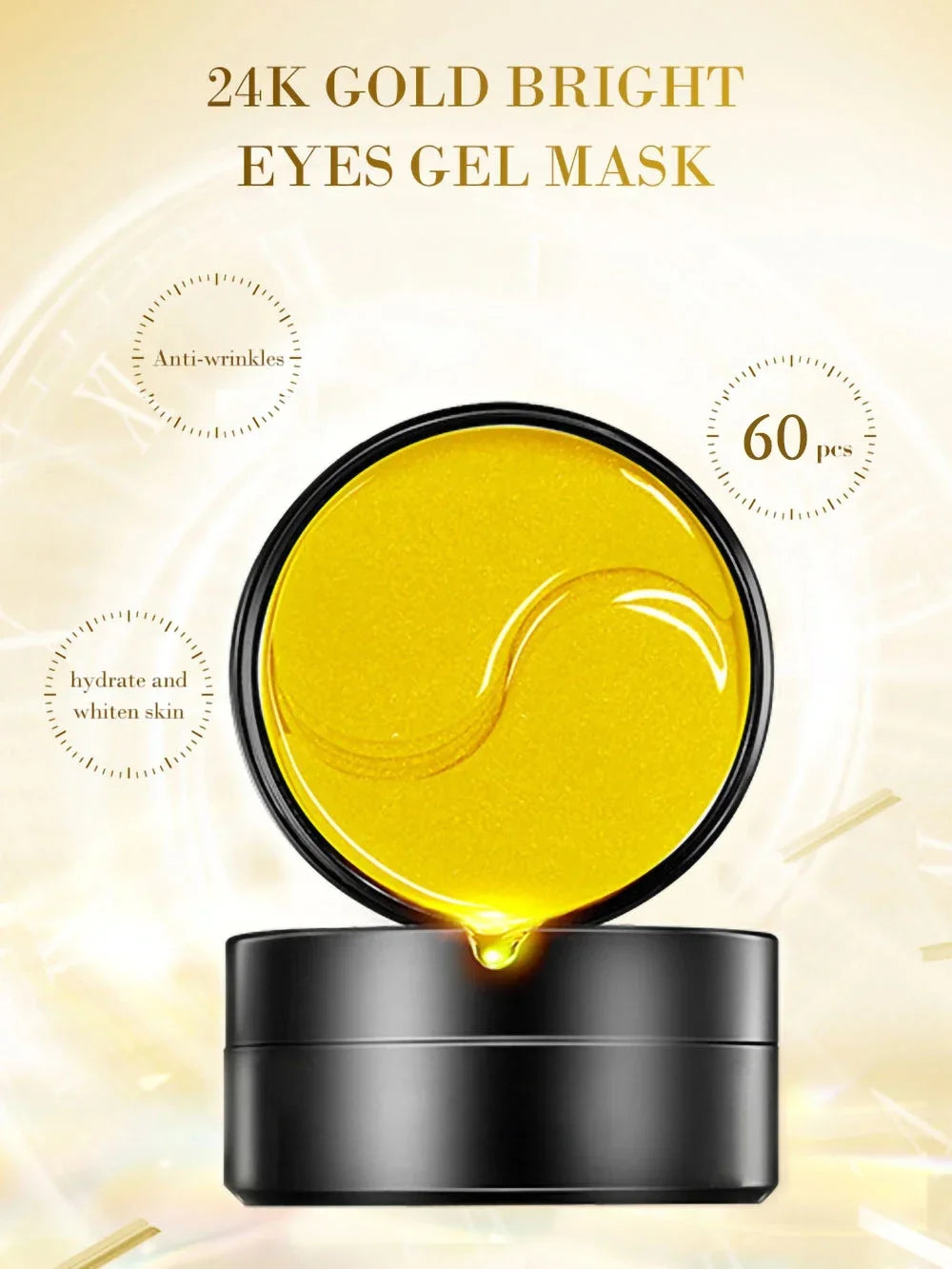 24K Gold Hyaluronic Acid Eye Mask - Collagen Patches for Dark Circles & Skin Care
