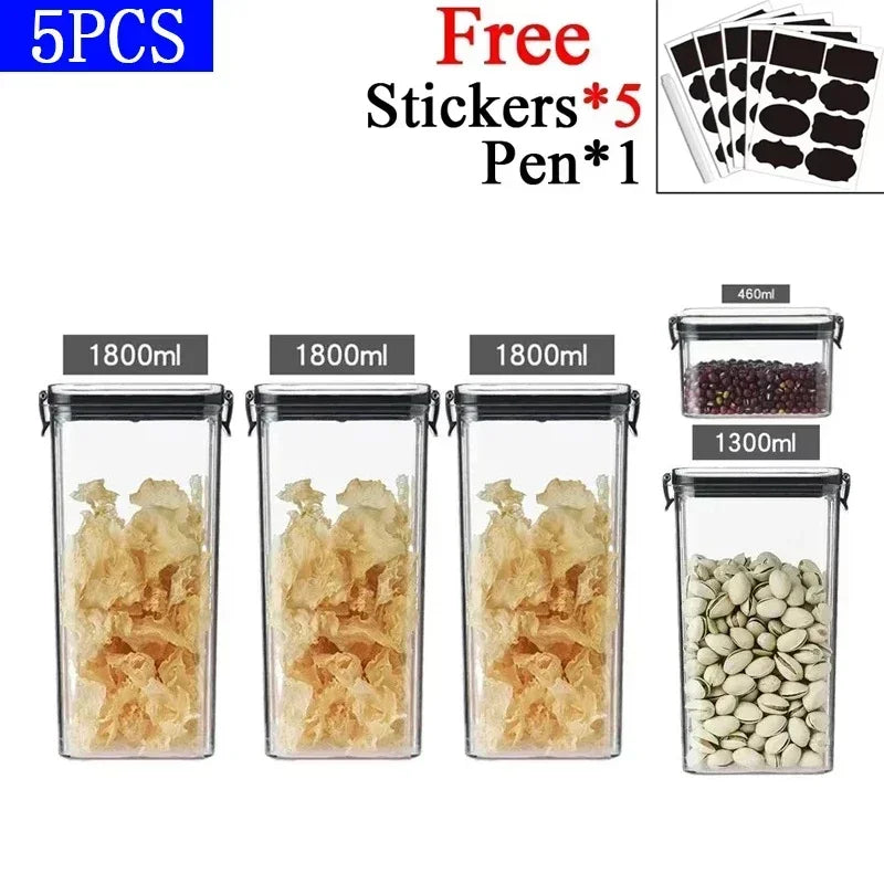 Stackable Plastic Food Storage Containers Set 460-1800ml for Grains, Tea & Snacks