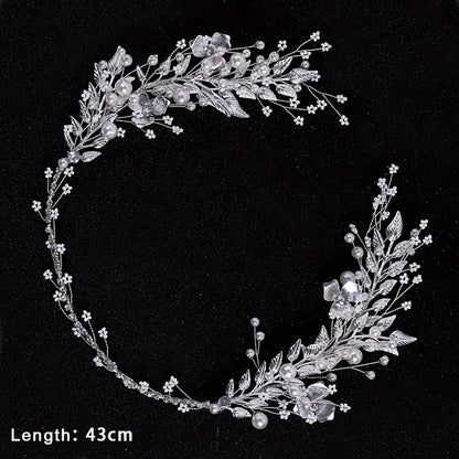 Bridal Hair Accessories - Crystal Pearl Rhinestone Tiara Headband with Leaf Design for Women