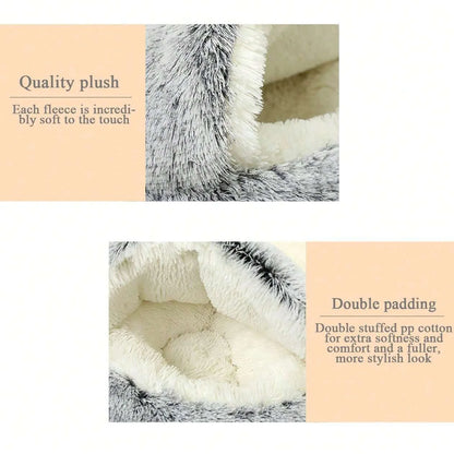Plush Hooded Pet Bed – 2-in-1 Fluffy Sleeping Nest for Cats & Small Dogs