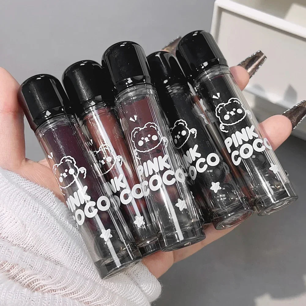 Dark Black Mirror Water Lip Gloss - Moisturizing, Long-Lasting Non-Stick Cup Lipstick in Tea Brown & Red