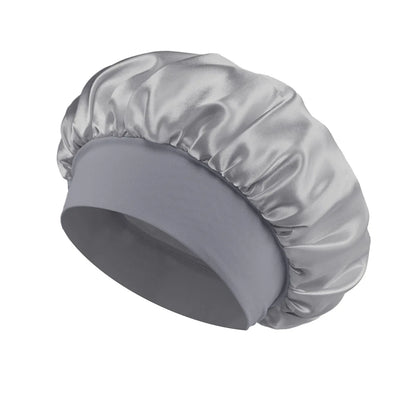 1PC Women's Satin Bonnets - Wide-Brimmed Night Sleeping & Bathing Hat with Elastic Band for Hair Care