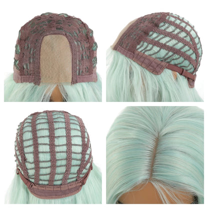Synthetic Linen Long Straight Hair Wig with Bangs & Curly Ponytail Extensions