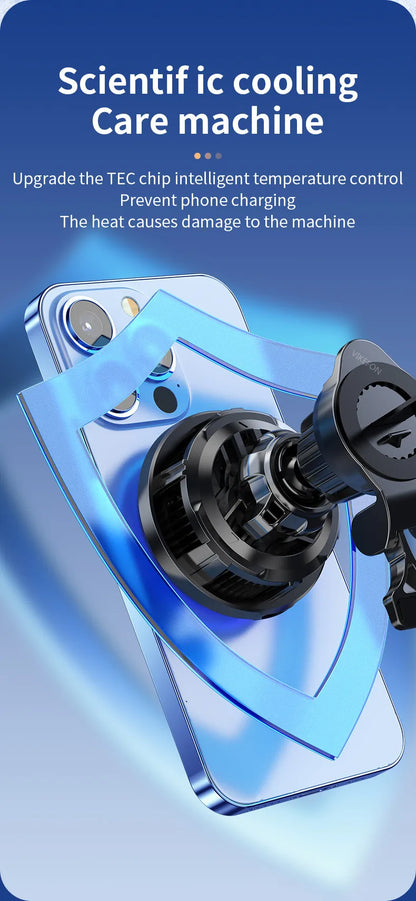 Magnetic Car Wireless Charger & Cooling Phone Holder Mount for MagSafe iPhone 12-16 Pro Max Fast Charging Stand