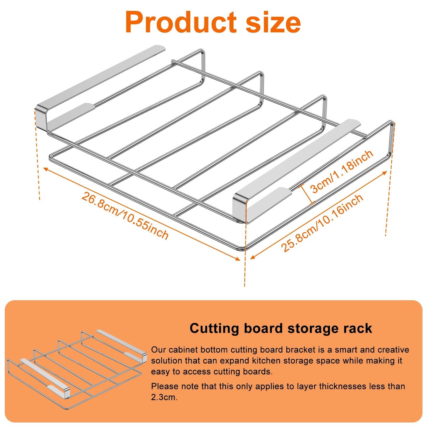 Under Cabinet Cutting Board and Pot Lid Organizer Stainless Steel Storage Rack