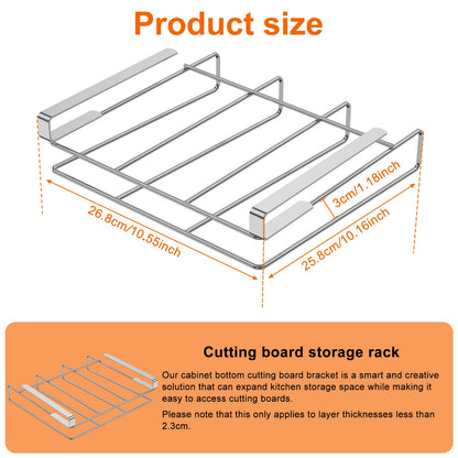 Under Cabinet Cutting Board and Pot Lid Organizer Stainless Steel Storage Rack
