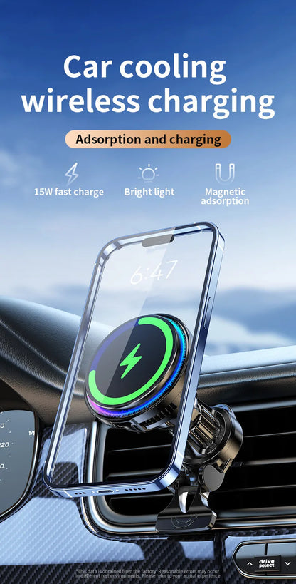 Magnetic Car Wireless Charger & Cooling Phone Holder Mount for MagSafe iPhone 12-16 Pro Max Fast Charging Stand