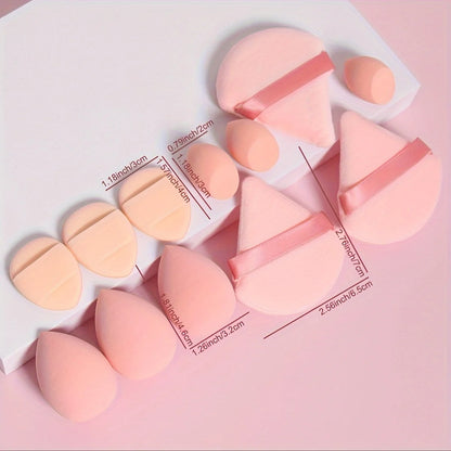 12-Piece All-Purpose Makeup Sponge Set – Powder Puffs, Beauty Eggs & Mini Cushions