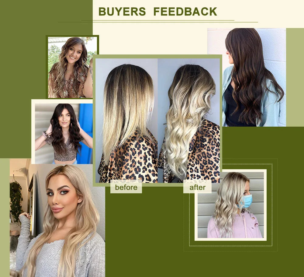 VeSunny Fish Line Human Hair Extension - Invisible Wire One-Piece Blonde Hair Weft with Clips