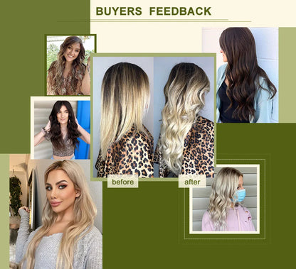 VeSunny Fish Line Human Hair Extension - Invisible Wire One-Piece Blonde Hair Weft with Clips