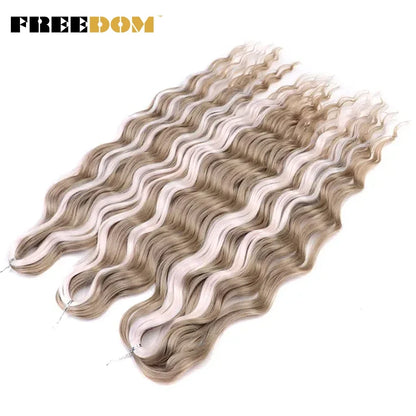 FREEDOM Synthetic Braiding Hair Extensions 24inch Loose Deep Wavy Ombre Brown Rainbow Twist
