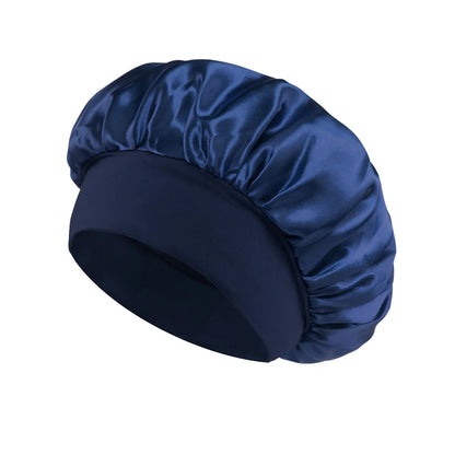 1PC Women's Satin Bonnets - Wide-Brimmed Night Sleeping & Bathing Hat with Elastic Band for Hair Care