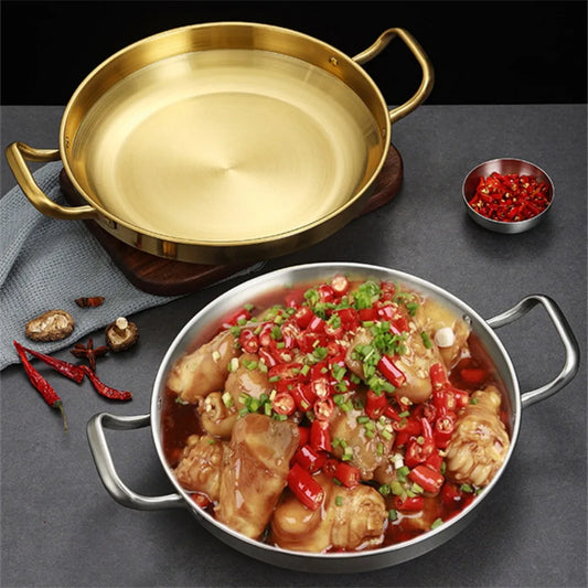 Stainless Steel Seafood Rice Pot with Handle Paella Pan Cookware