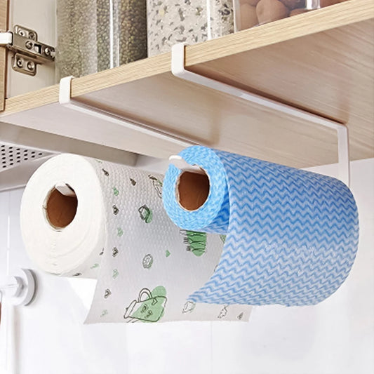 Hanging Kitchen Paper Towel Rack - Roll Paper, Plastic Wrap & Rag Organizer for Kitchen, Cabinets, Bathroom