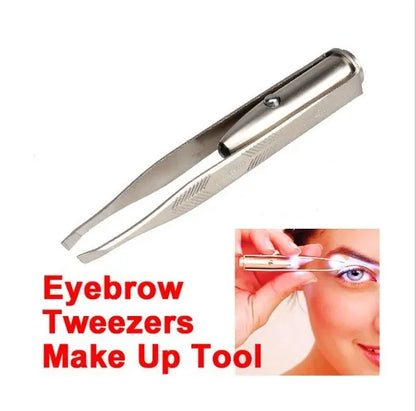 Portable Stainless Steel Eyebrow Tweezer with LED Light – Smart Hair Removal Makeup Tool