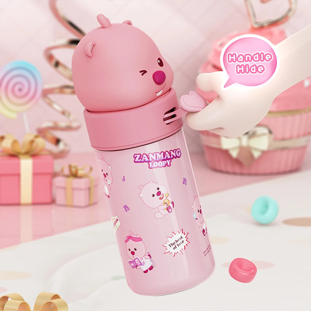 350ML Kawaii Loopy Stainless Steel Thermos – Cartoon Beaver Vacuum Flask for Kids and Girls