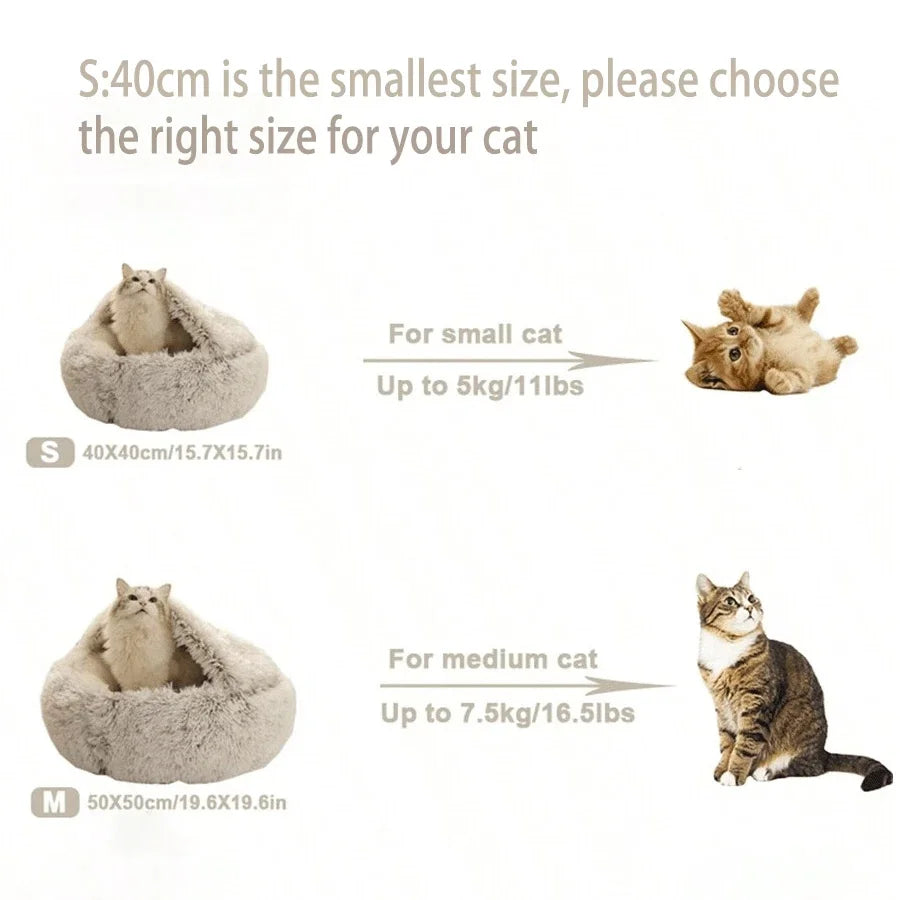 Plush Hooded Pet Bed – 2-in-1 Fluffy Sleeping Nest for Cats & Small Dogs