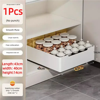 Pull Out Kitchen Storage Shelf with Slide Rails and Spice Organizer Rack