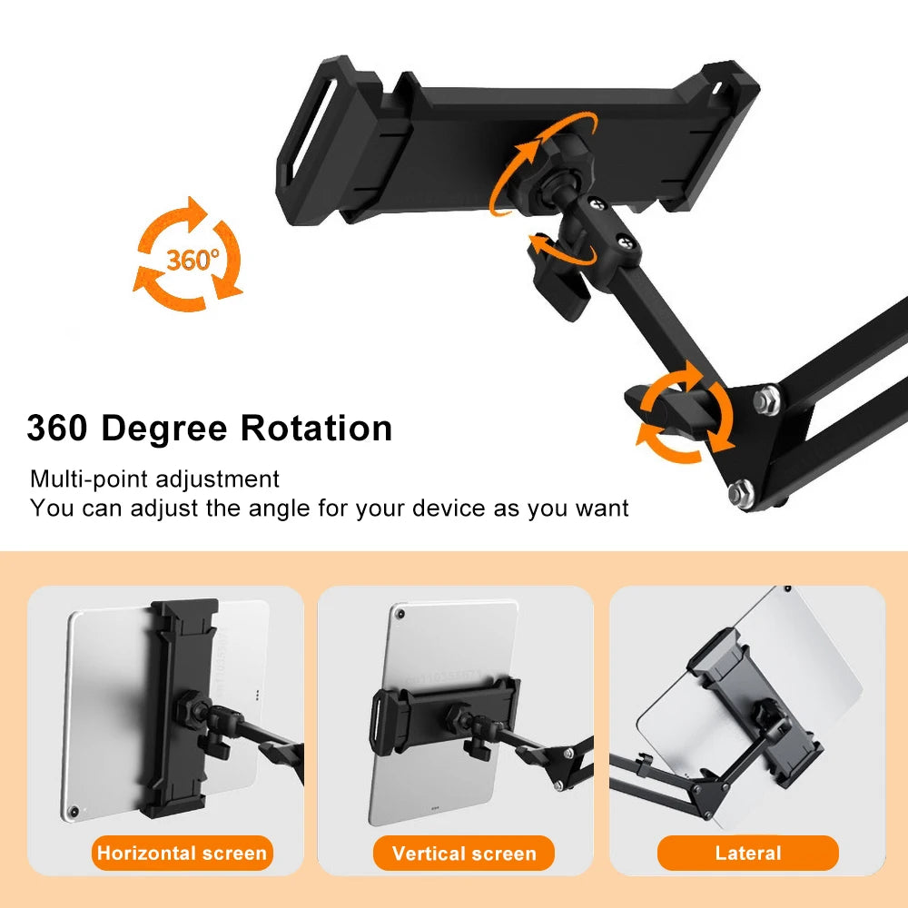 Tablet Stand Holder for Bed - Adjustable Rotatable Long Arm Mount for 4-12.9" iPad Pro, Samsung Tab, Xiaomi Pad