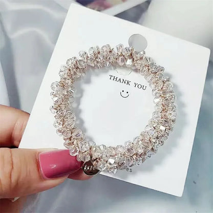 Crystal Pearls Hair Rope Handmade Elastic Beaded Ponytail Holder for Women & Girls Hair Accessories