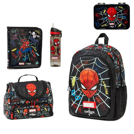 Smiggle Spider-Man School Set – Backpack, Lunch Bag, Wallet, Pencil Box & Water Cup