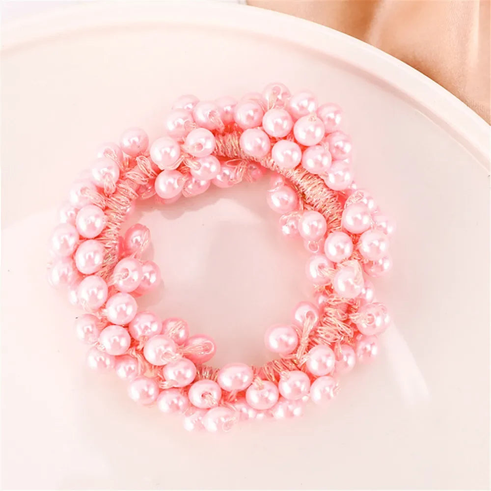 Crystal Pearls Hair Rope Handmade Elastic Beaded Ponytail Holder for Women & Girls Hair Accessories