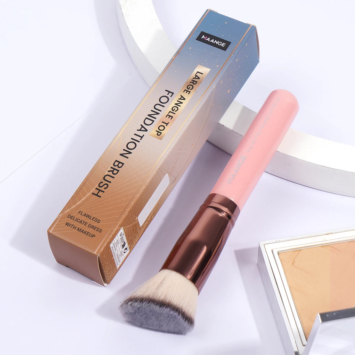 MAANGE 2PCS Flat Angled Kabuki Foundation Brush Set - Soft Bristles for Liquid & Powder Makeup