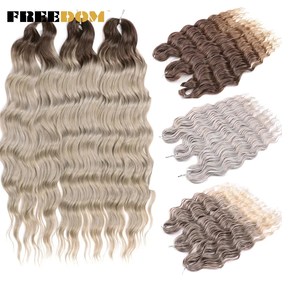 FREEDOM Synthetic Braiding Hair Extensions 24inch Loose Deep Wavy Ombre Brown Rainbow Twist