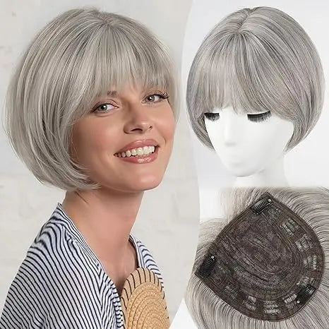 10" Synthetic Bob Hair Topper for Women with Large 7" × 7" Base for Thinning Hair