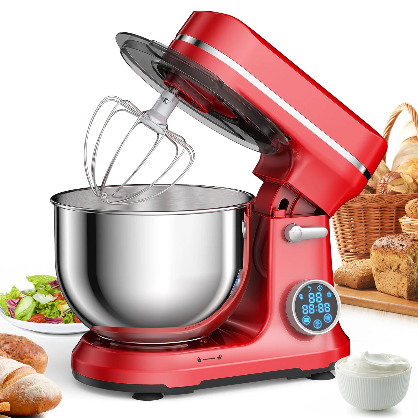 BioloMix 1200W Kitchen Stand Mixer with 11 Speeds, Dough Hook & Whisk, OLED Screen