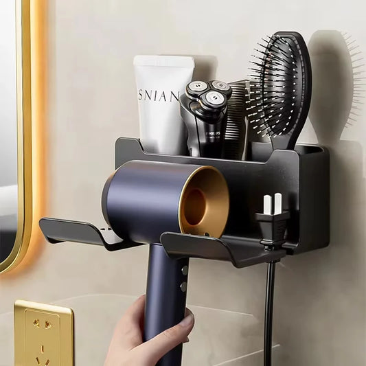 Wall-Mounted Hair Dryer Holder, Organizer Box & Straightener Stand for Bathroom Accessories