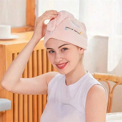 Embroidery Style Hair Drying Cap - Coral Fleece Thickened Towel, Quick Drying Shower Cap for Women