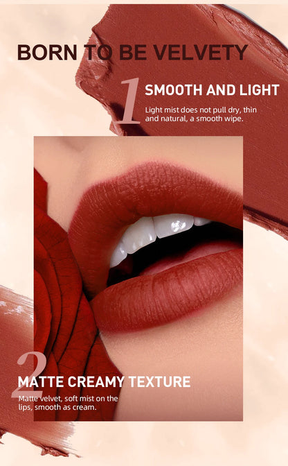 QIBEST 2PC Matte Velvet Lipstick & Lipliner Set - Long Lasting Red Lip Contour Pencil