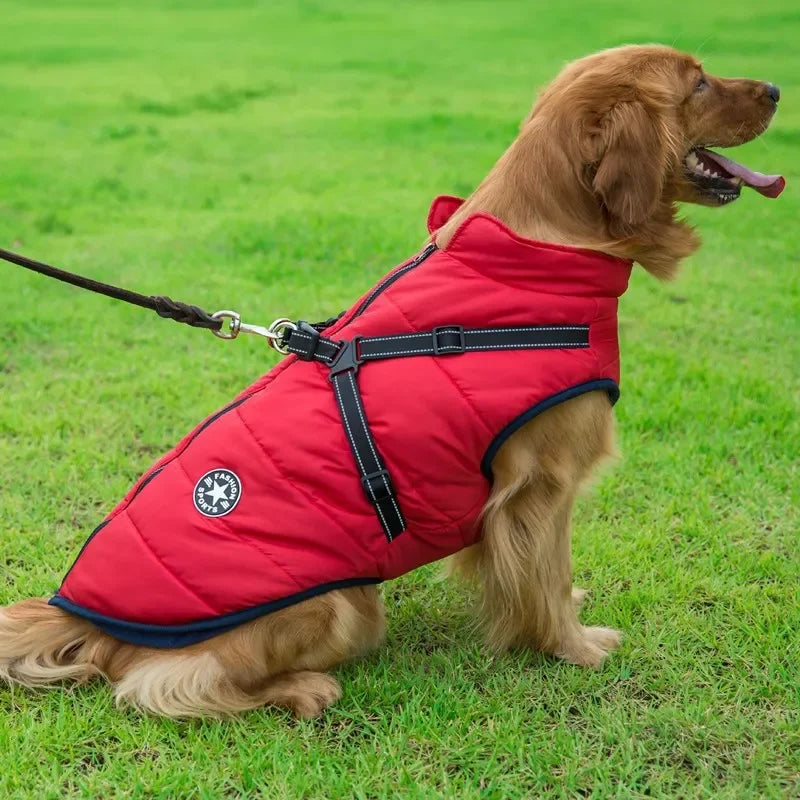 Large Pet Dog Jacket with Harness – Winter Warm Waterproof Coat for Big Dogs & Small Breeds