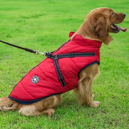 Large Pet Dog Jacket with Harness – Winter Warm Waterproof Coat for Big Dogs & Small Breeds
