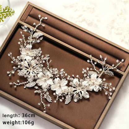 Bridal Hair Accessories - Crystal Pearl Rhinestone Tiara Headband with Leaf Design for Women